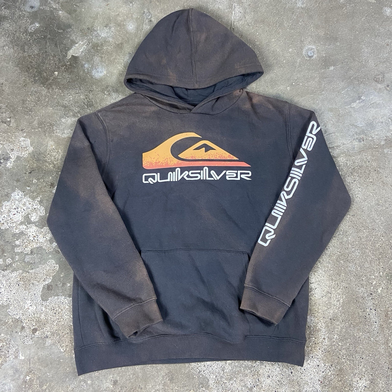 Quick Silver Sweatshirt Youth Size Large 1416 Black Bleach Fade Pullover Surf